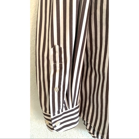 Cacharel brown/white striped collared shirt large - Picture 5 of 8